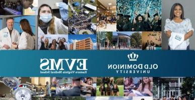 A collage of photos of people with a banner for Old Dominion University and Eastern Virginia Medical School. 